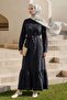 Shirt Collar Ribbed Black Dress - 3