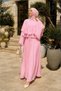 Women's Pink Layered Cape Detailed Tulle Modal Shirt Collar Hijab Dress Nbvq4968