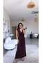 Plum Lace Detailed V-Neck Original Dress with Scarf