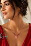 Handmade Ruby Stone Studded Pink Quartz Women's Necklace 45 cm Stainless Steel Chain