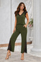 Women's Short Sleeve V Lace Collar Sandy Blouse Trousers Two Piece Set - 2