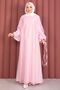 Ruffled Sleeves Belted Hijab Dress Pink - 4