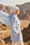 Baby Blue 100% Cotton Women's Hijab Kimono with Pockets and Belt - 3