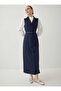 Belt Detailed Buttoned Sleeveless Hijab Dress - Navy Blue -