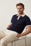 Interview Polo Collar Rayon Thin Knitwear Navy Blue-Beige T-Shirt - 6