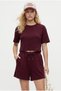 Women's Molly 100% Cotton Elastic Waist Shorts Crop T-Shirt Knitted Burgundy Bottom Top Set