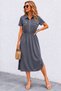 Women's short sleeve collared zippered ornament pocket detailed long viscose two thread dress - 2