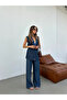 Women's Front and Back Embroidered Denim Fabric Vest and Pants Set - 2