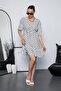 Batwing Sleeve V-Neck Polka Dot Patterned Mini Dress with Waist Tie Detail - 5