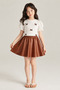 Girl's Set with Bow, Cotton Top and Elastic Waist Shorts Skirt Set, Casual Stylish Combination