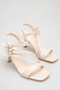 Beige Wrinkled Three-Buckle Cross-Strap Goblet Heel Evening Dress Sandals - 3