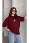Women's oversized casual t-shirt crew neck free life burgundy - 4