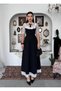 Black Ruffled Collar Long Dress with Brooch Detail and Lace - 2