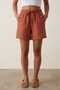 Brick Red Women's 100% Cotton Muslin Fabric Shorts with Elastic Waist, Double Pockets, Comfortable Cut, Summer Shorts - 2