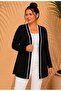 Women's Black Plus Size Stone Print Front White Ribbed Stripe Detail Pocketed Open Front Stretchy Viscose Cardigan - 5