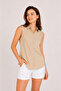 Women's Beige Zero Sleeve Buttoned Shirt Blouse Summer Stylish Design - 2