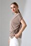 Women's Asymmetrical Beige Draped Stylish Blouse - 3
