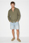 Men's Khaki Breathable Half Oversize Muslin Fabric Long Sleeve Collared Shirt 60001001