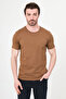 Plain Slim Fit Crew Neck 100% Cotton Short Sleeve Men's T-Shirt Camel - 36884.26Y