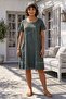 Khaki Pool Collar Short Sleeve Pocketed Lined Embroidered Washable Casual Cotton Woven Dress 105 52