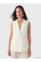 Ecru Double-Breasted Collared Women's Classic Vest by Güli̇s Gi̇yi̇m