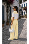 Women's Modal Fabric Two-Piece Set – T-Shirt with Sewn Tie Detail & Double Pocket Pants - 2