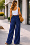 Navy Blue Linen Look Elastic Waist Palazzo Trousers - 2