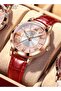 Women's Leather Strap Quartz Watch Round Creative Quicksand Dial Flowing Zirconium Waterproof Elegant Analog Wristwatch Gift for Ladies - 3