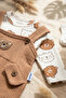 Teddy Sage Baby Boy Gofre Salopet and Teddy Bear Bodysuit 2-Piece Set with Socks as a Gift - Cotton Brown - 4