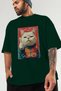 For the Love of Cats 59 Front Cat Printed Green Oversize T-Shirt 100% Cotton Unisex Cat Lover Premium Design - 3