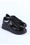 Women's Genuine Leather Thick Soled Lace-Up Sports Shoes & Sneakers Black Patent Leather - 2