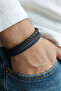 Black and Navy Blue Double Row Braided Leather Men's Bracelet - 3