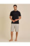 Men Black And Beige Check Pyjama Set