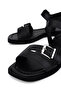 Women's Genuine Leather Black Flat Sandals - 3