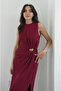 Burgundy Gold Buckle Long Dress - 8191 - 4