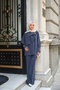 Women's Gold Detailed Cape Suit Navy Blue - 3