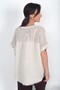 Women's Italian Linen V-Neck Sequin Floral Embroidered Shoulders Mesh Oversize Blouse - 4