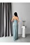 Mint Strapless Silvery Draped Long Evening Dress - 7