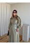 Khaki Elastic Waistband Long Dress - 7051 - 4