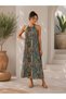 Eye-Catching Elegance! Women's Patterned Summer Long Single Jersey Dress with Gipe Detail at the Waist