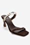 Arund Brown Suede Genuine Leather Women's Thin Heeled Slippers with Sequin Accessories - 3