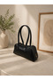 Women's Black Shoulder Bag, Artificial Leather, Daily Baguette Handbag, Width 30, Length 15 - 2