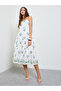 Cream Floral Strappy Tiered Midi Dress