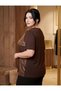 Women's Stone Detailed Crew Neck Brown Stylish Combed Cotton Tshirt - 2