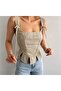 Beige Linen Lace-Up Corset Blouse