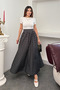 Poplin Fabric Straight Cut Polka Dot Maxi Skirt with Elastic Waist at the Back 9075 - Black - 2