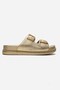 2 Buckle Stoned Genuine Leather Women's Slippers Gold Camkirigi - 2