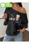 Women's Owl Family Printed Boat Neck Off Shoulder 100% Cotton T-Shirt
