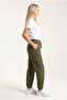 Women's Khaki Cargo Pocket Parachute Fabric Elastic Waist Loose Fit Jogger Pants - 2