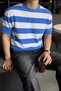 Men's Striped Knitwear T-Shirt, Crew Neck, Slim Fit, Summer Thin Texture - 2